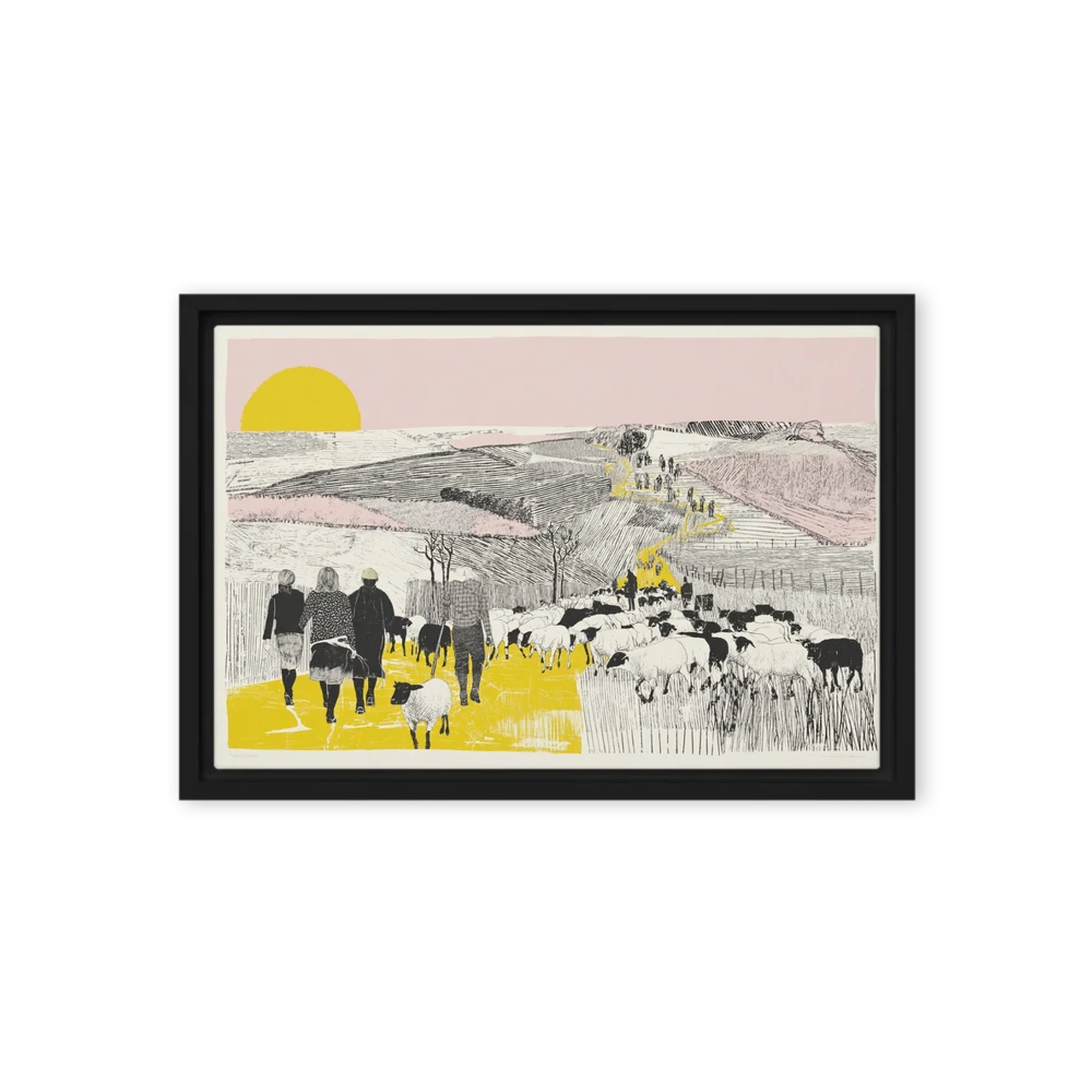 Pastoral Sheep Herd at Sunset | Art Print
