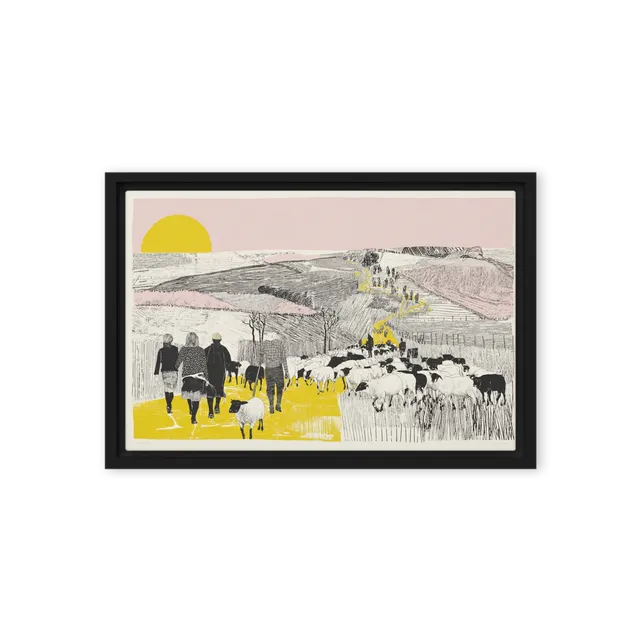 Pastoral Sheep Herd at Sunset | Art Print