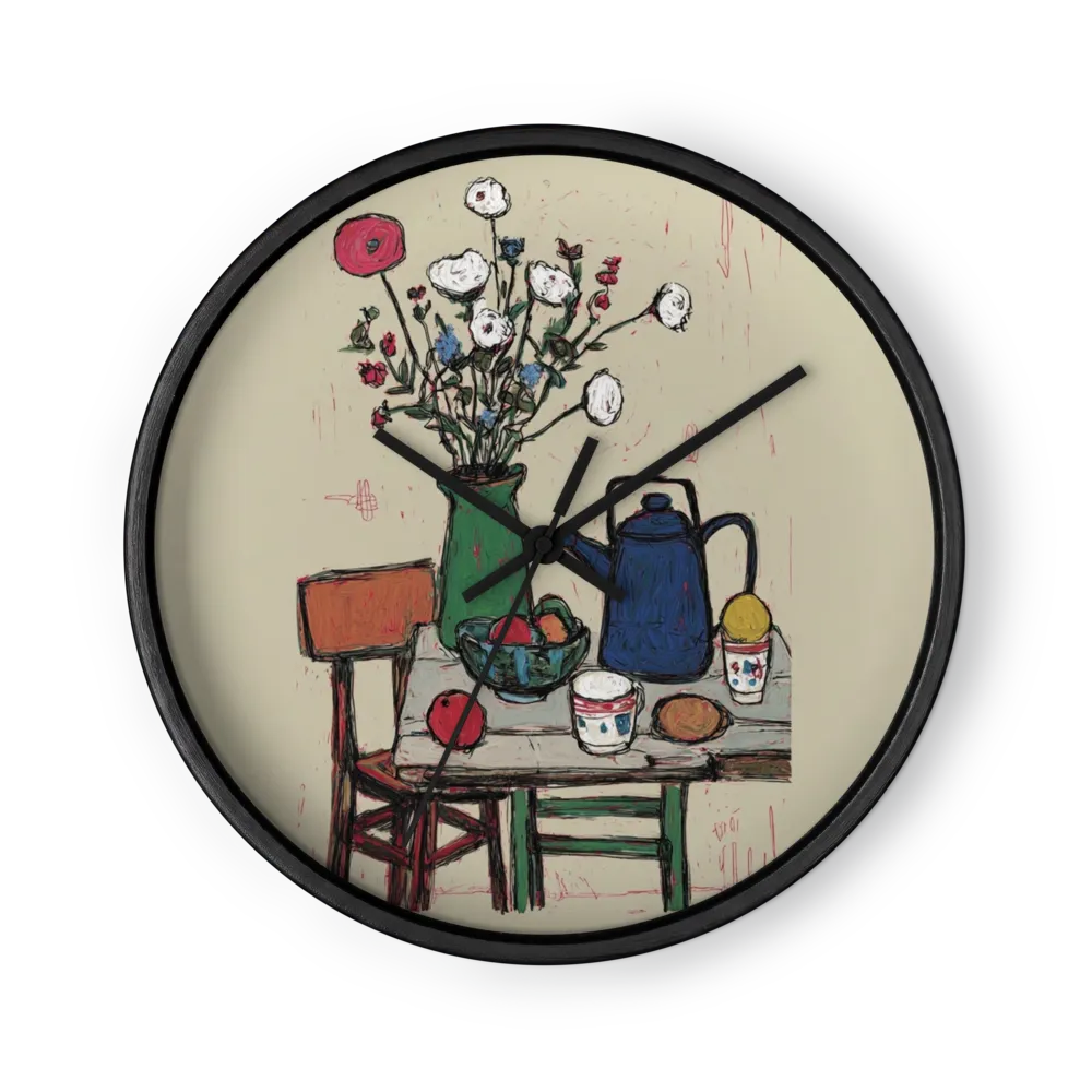 Stilleben mit Blumen und Teekanne | Wanduhr