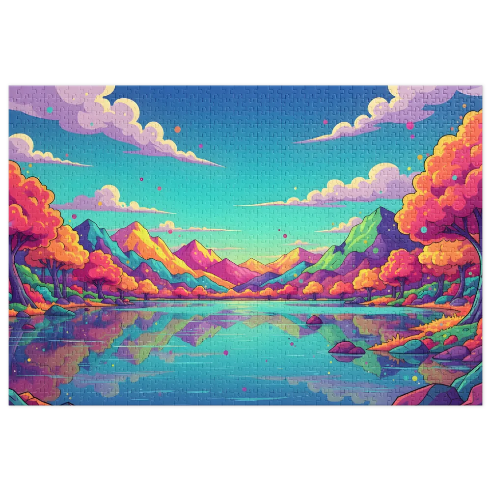 Neon Dreamscape Lake 
 Jigsaw Puzzle in Tin Box