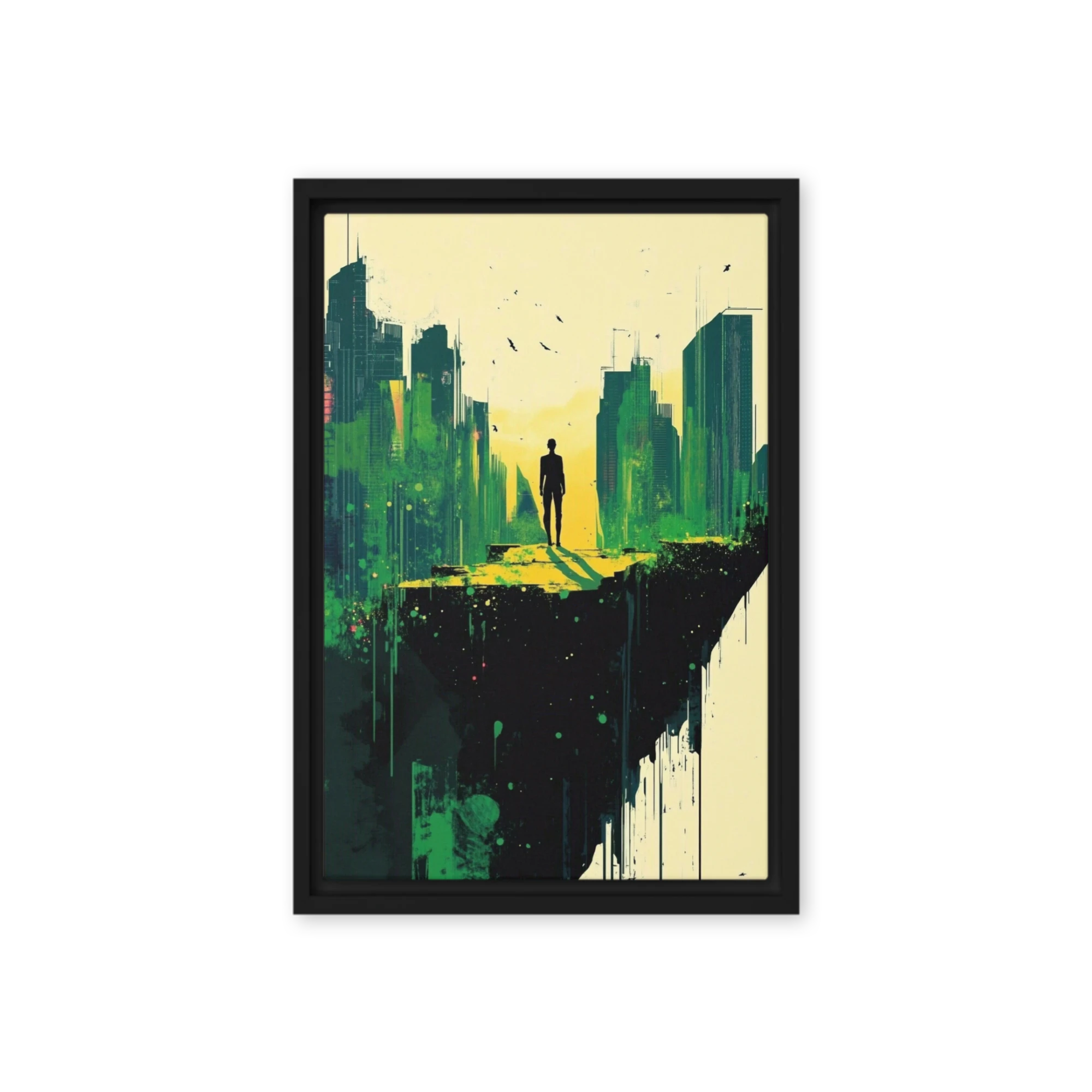 Solitary Figure in Green Cityscape | Art Print