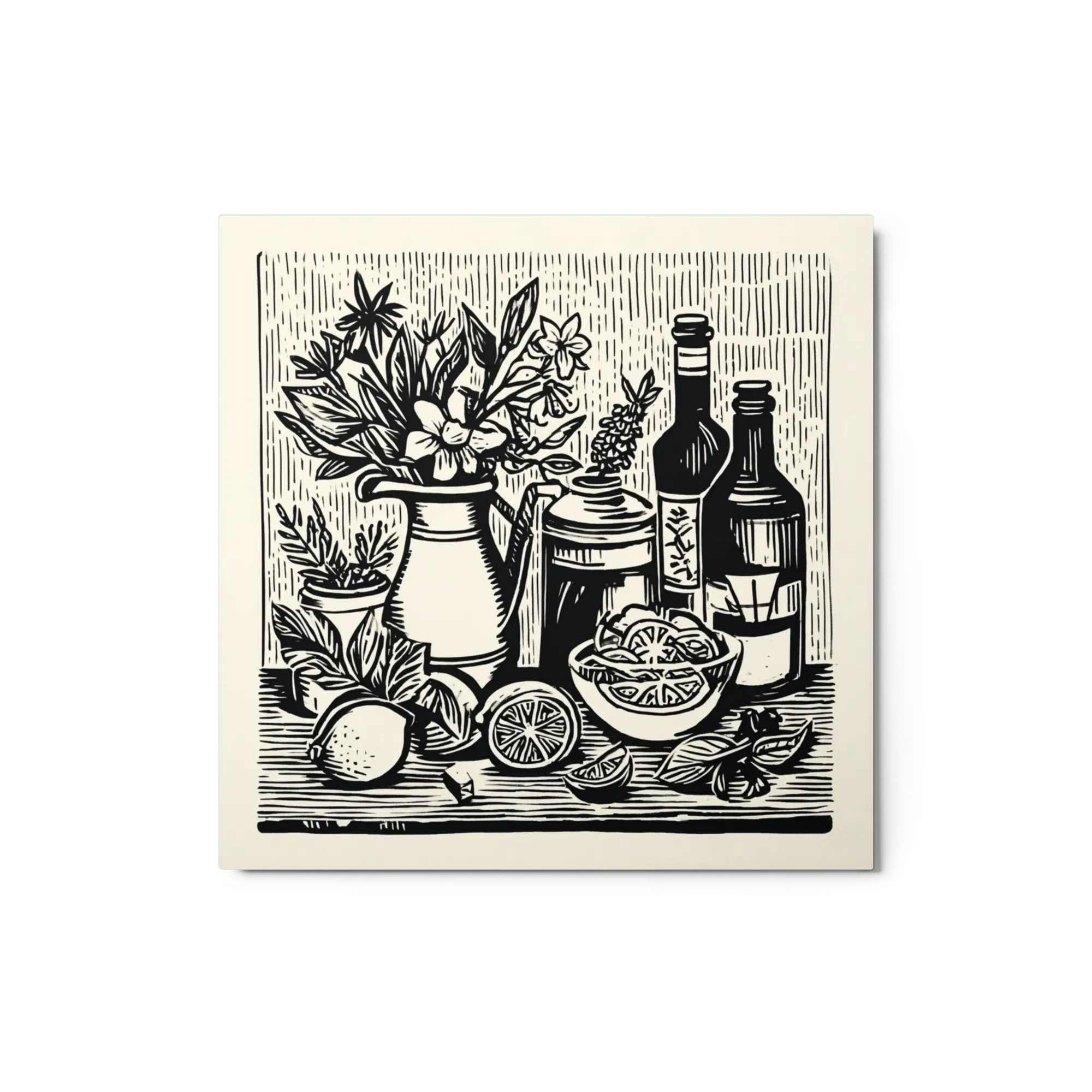 Citrus and Floral Linocut