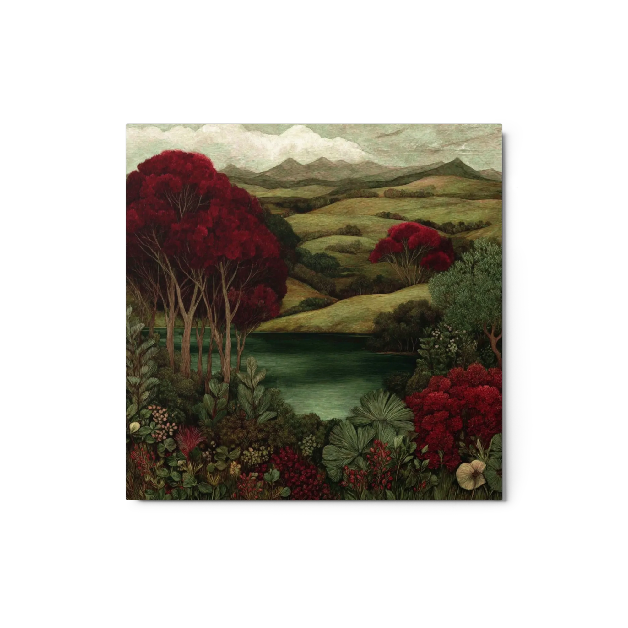 Crimson Foliage Over Rolling Hills
