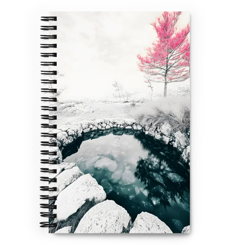 Monochromatic Pond with Pink Tree 
 Spiral Notebook | 140 pages