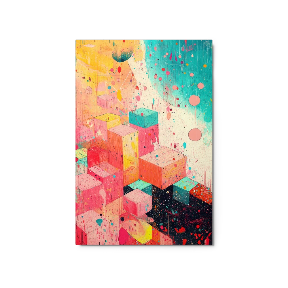 Abstract Cubes in Splattered Colors | Art Print