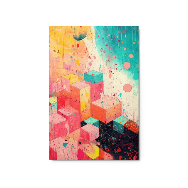 Abstract Cubes in Splattered Colors | Art Print