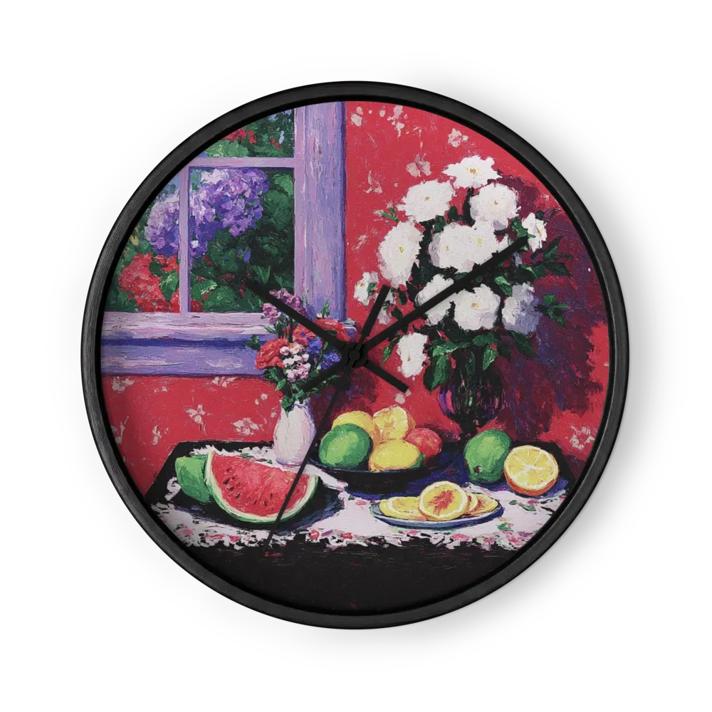 Still Life with Watermelon and Flowers | Wall Clock