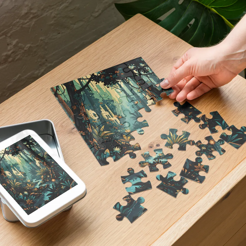 Lost City in the Jungle 
 Jigsaw Puzzle in Tin Box