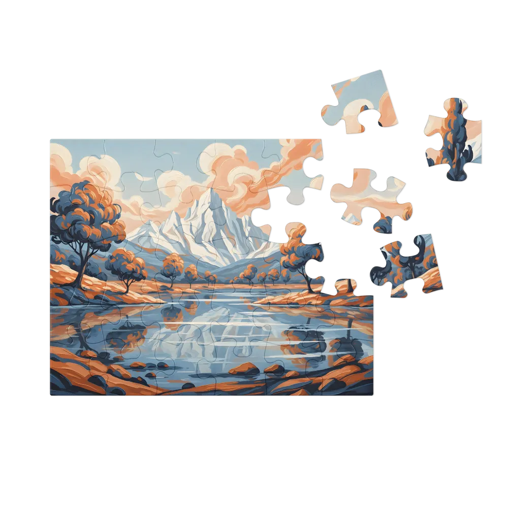 Impressionistic Mountain Lake 
 Jigsaw Puzzle in Tin Box