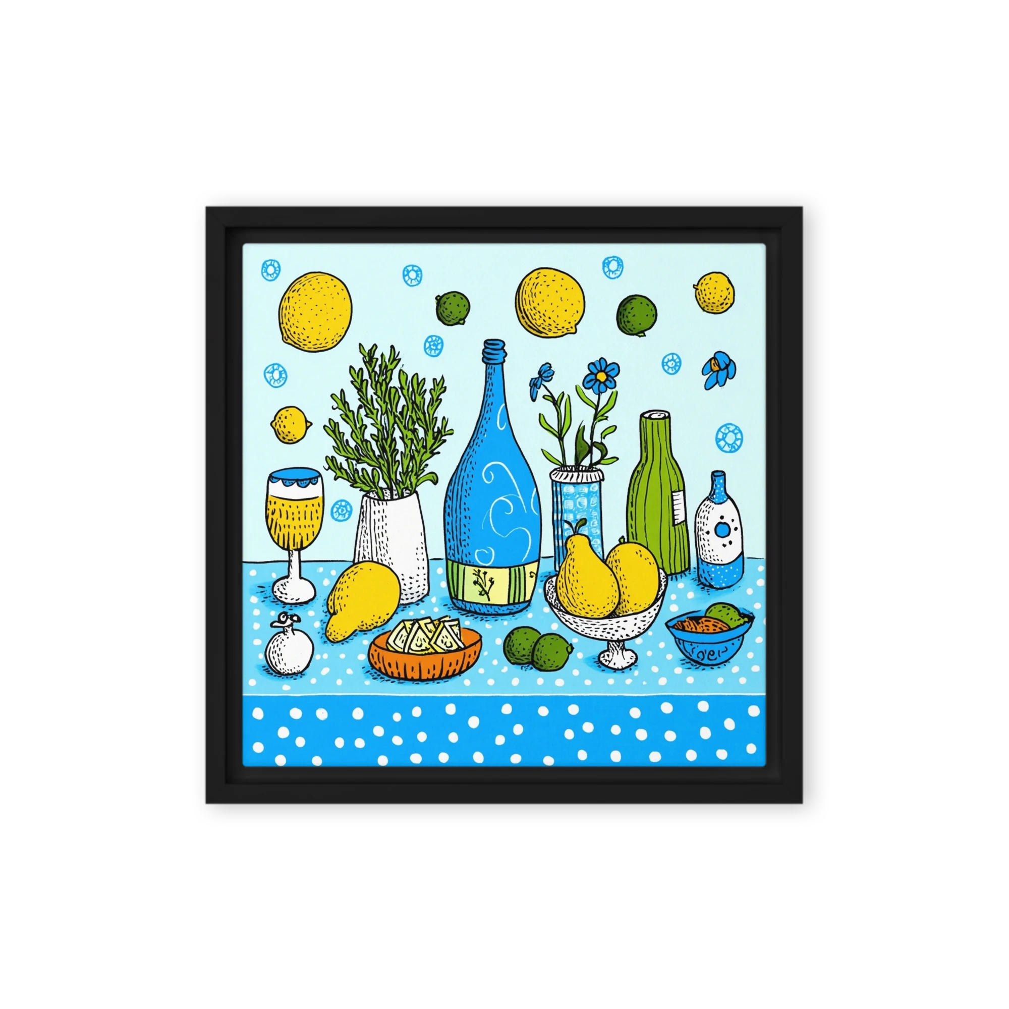 Lemon and Blue Bottle Still Life