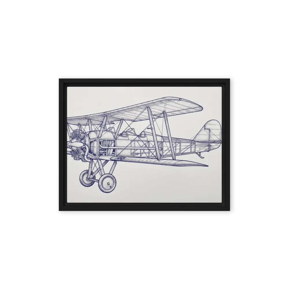 Vintage Biplane Blueprint 
 Canvas with Brown Frame