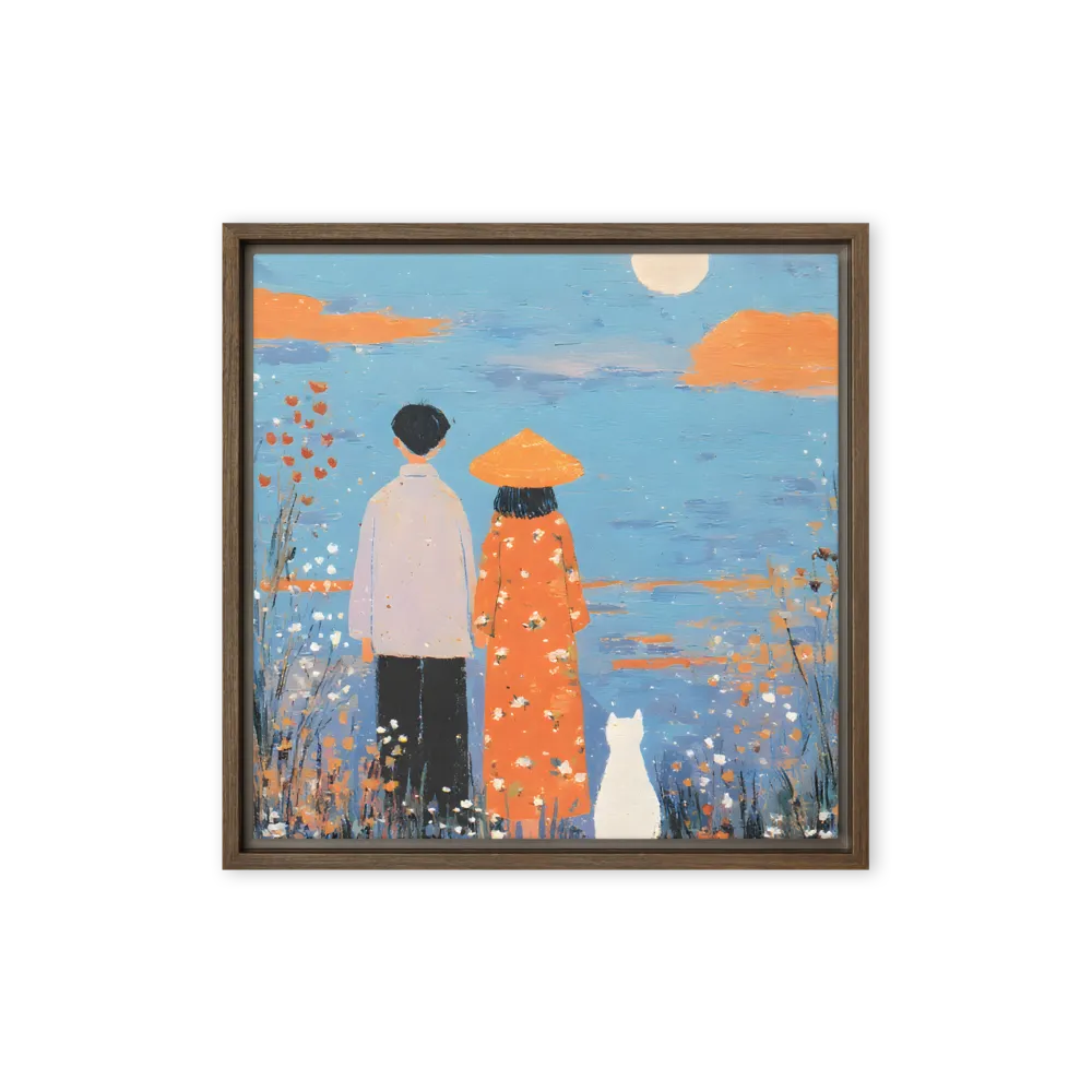 Moonlit Seaside 
 Poster with Red oak Frame | 14″x 14″