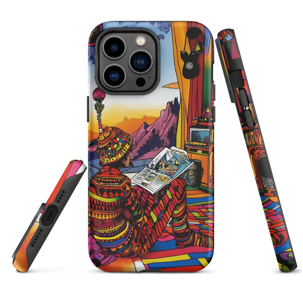 Psychedelic Person Reading in Colorful Room | Phone Case