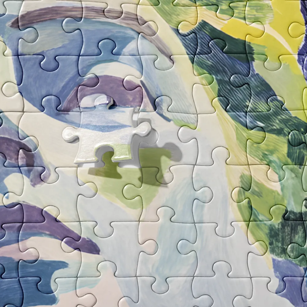 Cubist Bust in Vibrant Landscape 
 Jigsaw Puzzle in Tin Box