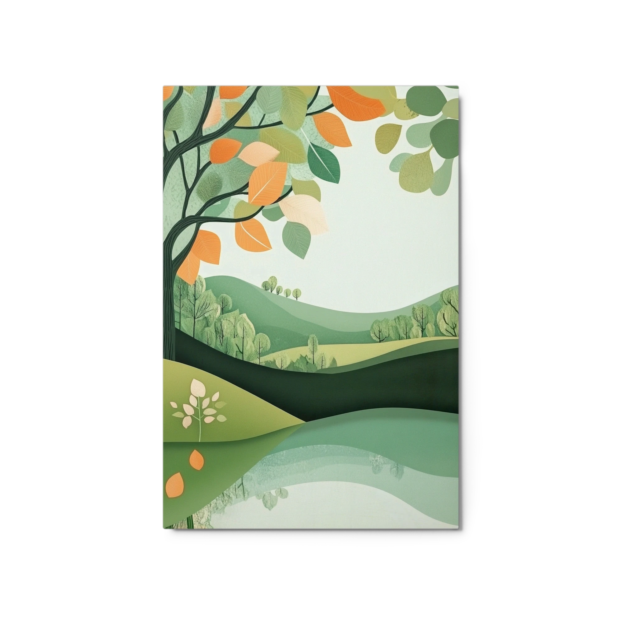 Serene Landscape with Stylized Tree