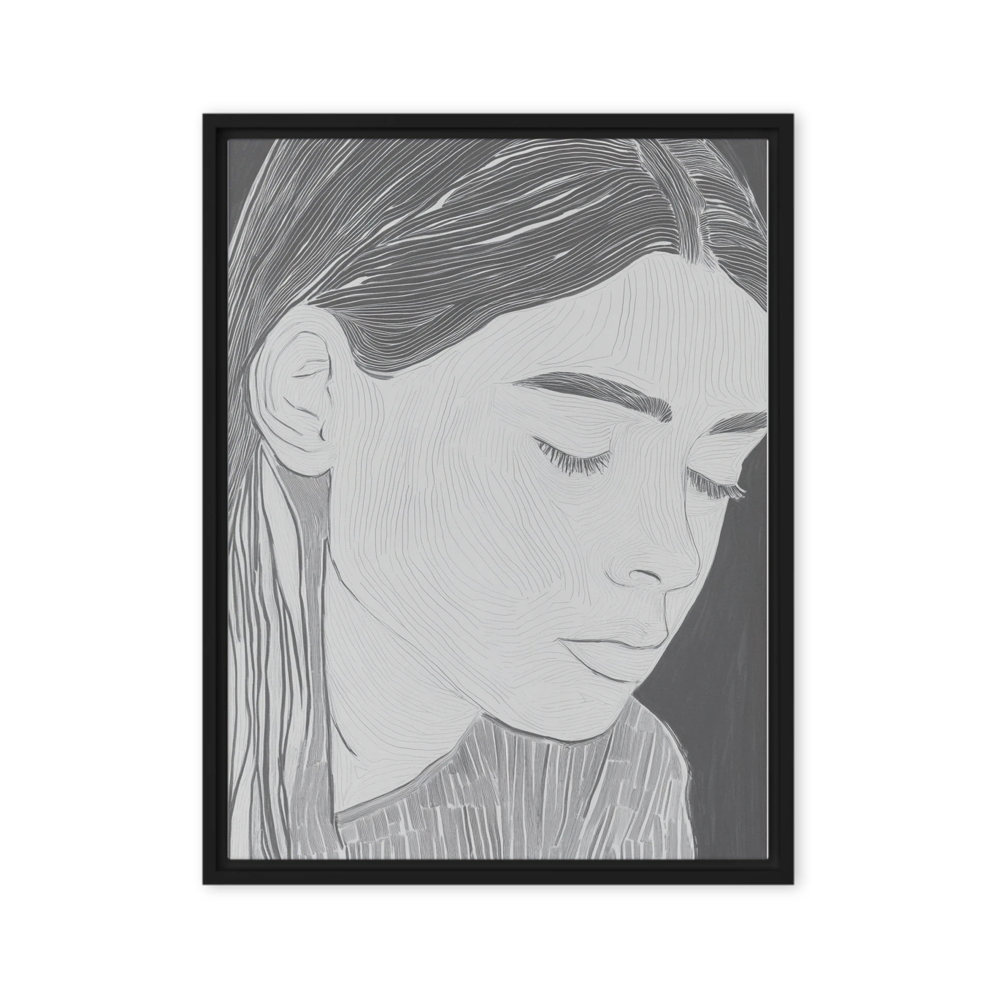 Contemplative Line Art Portrait
