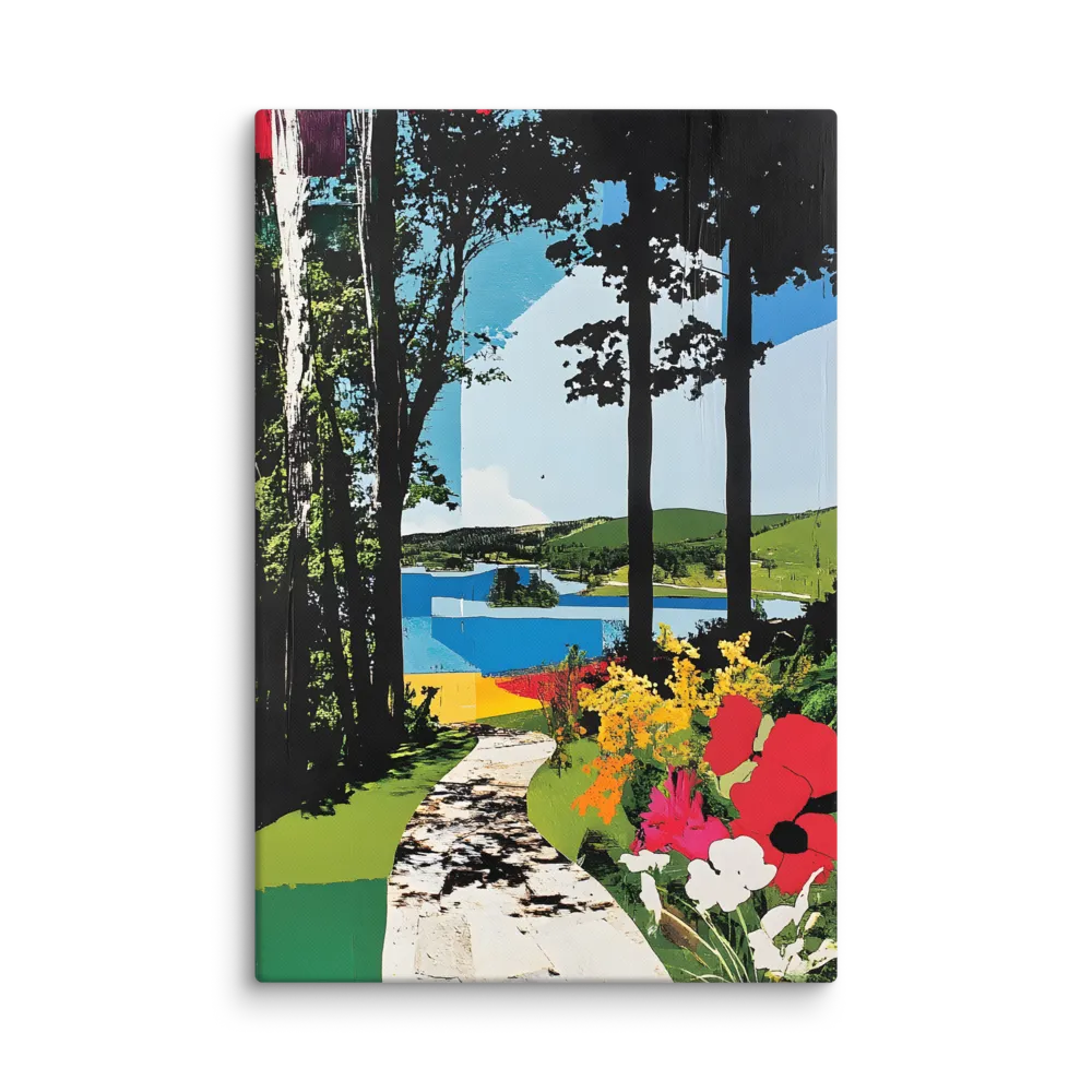 Fragmented Garden Landscape 
 Canvas with White Frame