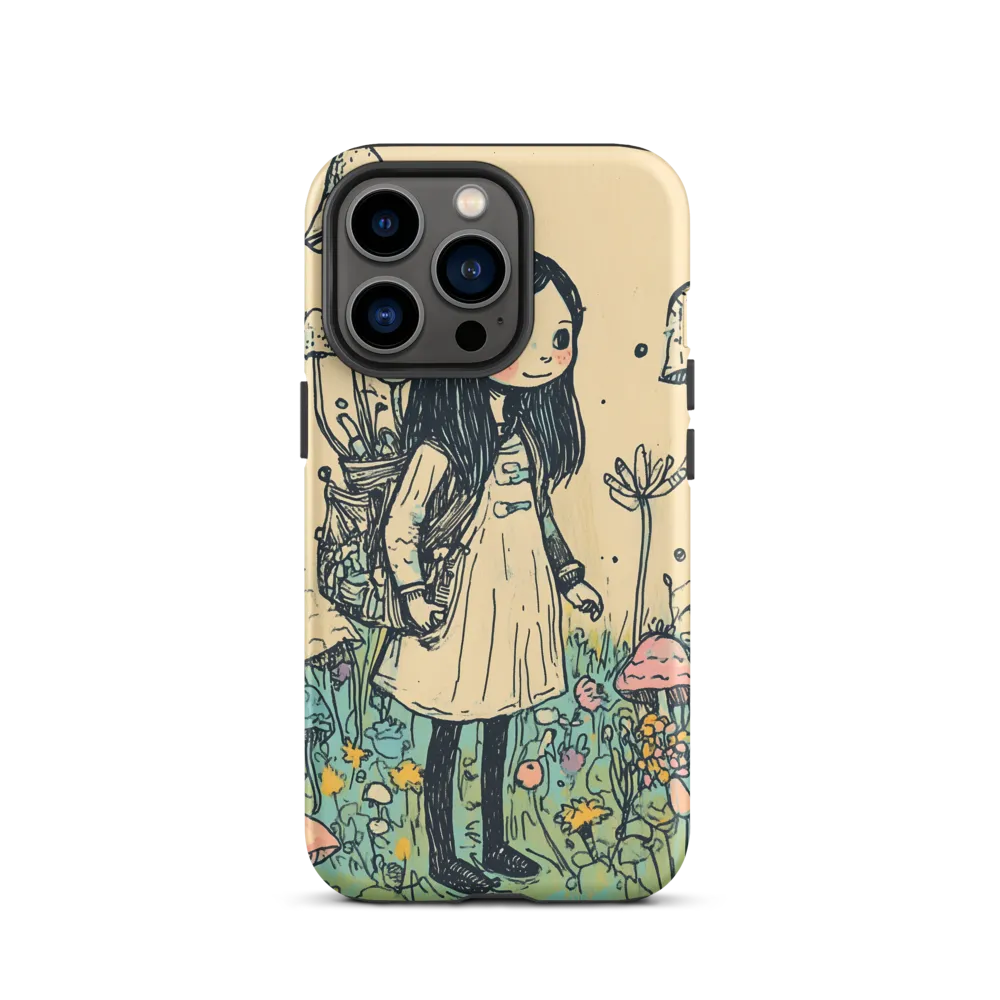 Whimsical Girl with Mushrooms and Flowers | Phone Case