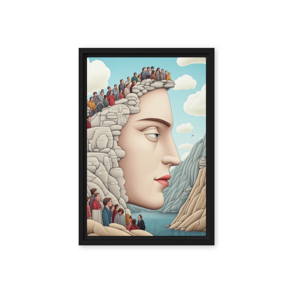 Surreal Landscape with Giant Face and Crowd
