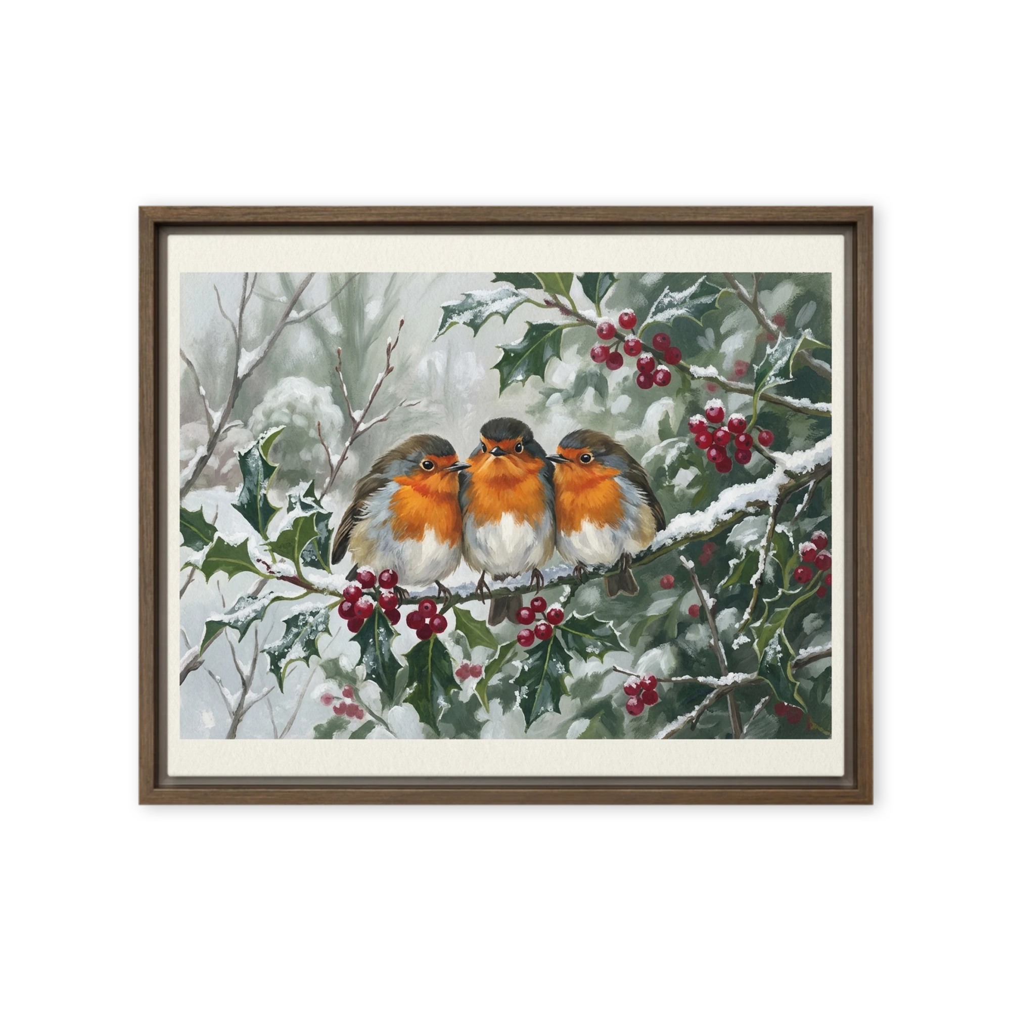 Winter Robins on Holly