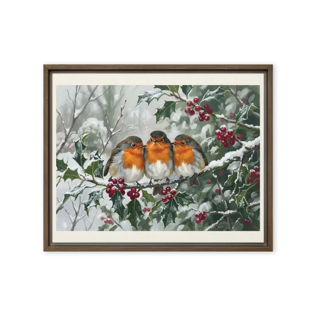 Winter Robins on Holly | Art Print