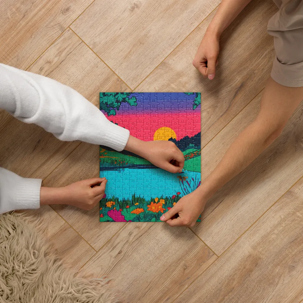 Vivid Sunset Lake 
 Jigsaw Puzzle in Tin Box
