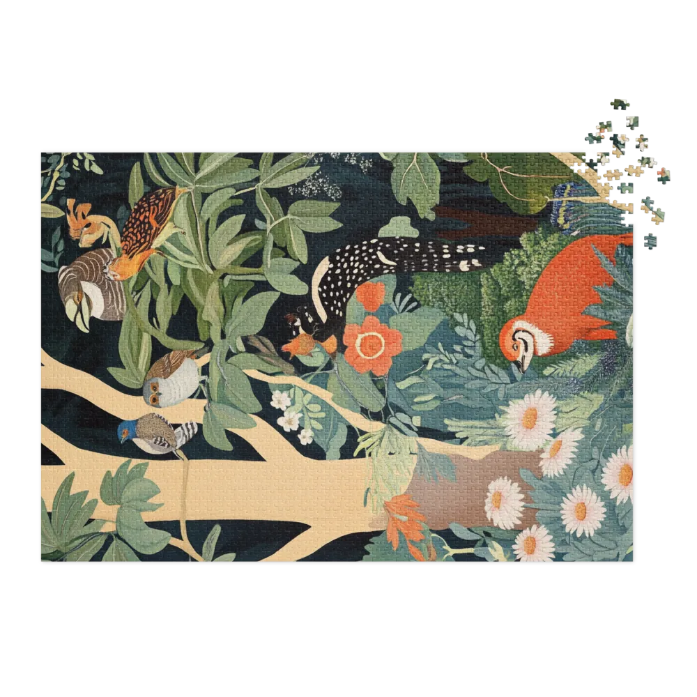 Lush Forest Scene with Animals and Birds