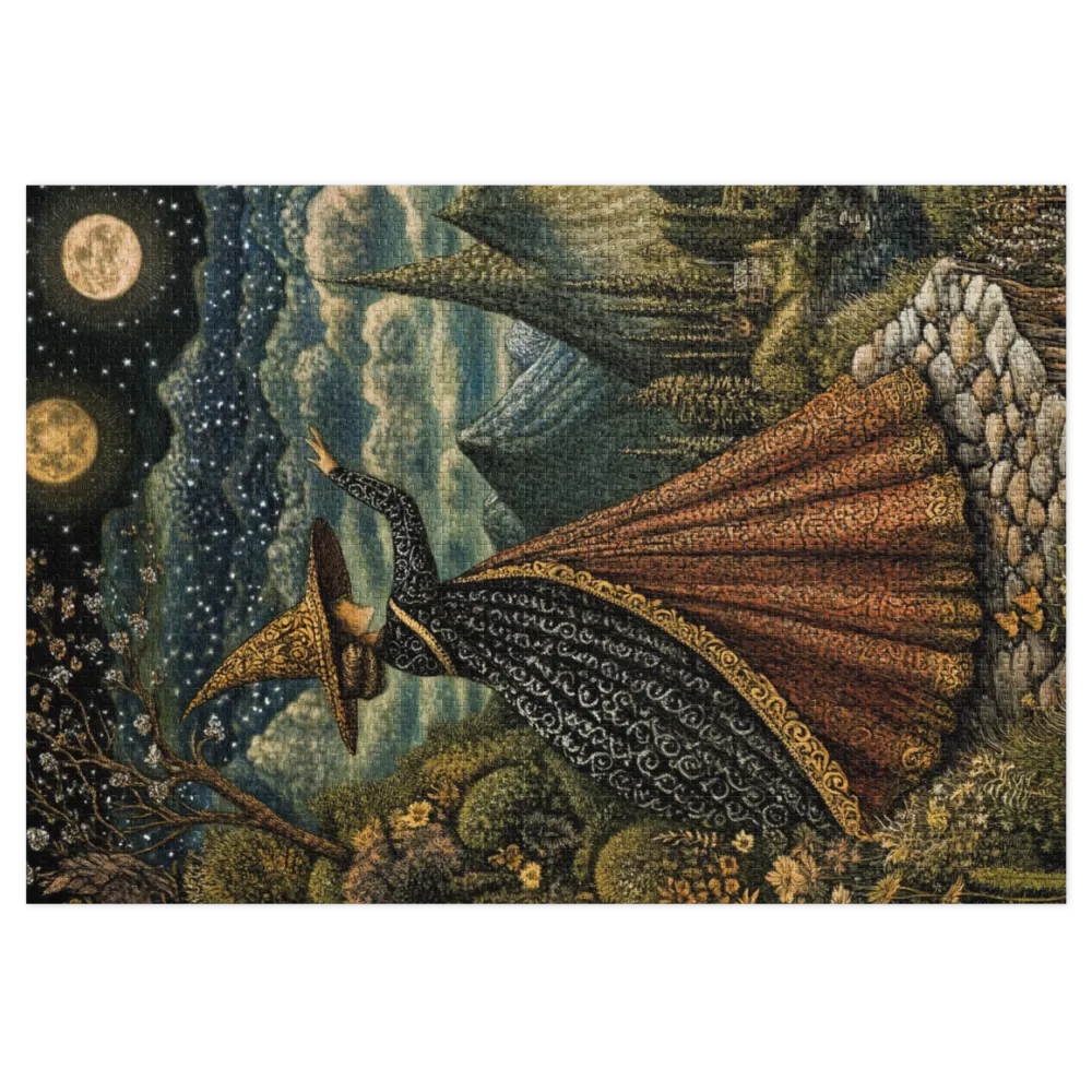 Whimsical Witch in a Starry Landscape | Jigsaw Puzzle (252/520 pieces)