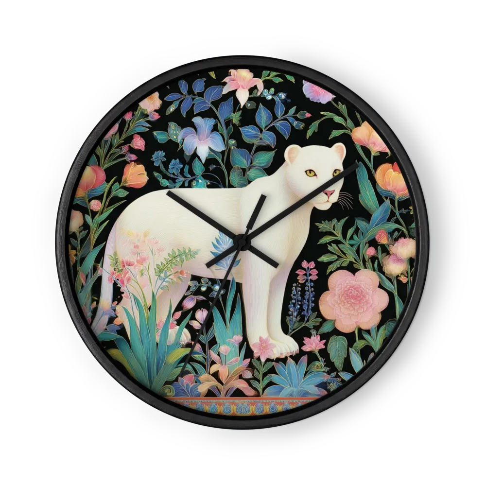 White Panther in Floral Garden | Wall Clock