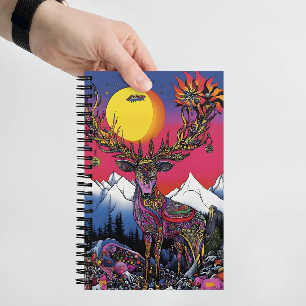 Fantastical Psychedelic Stag in Mountain Glow 
 Spiral Notebook | 140 pages