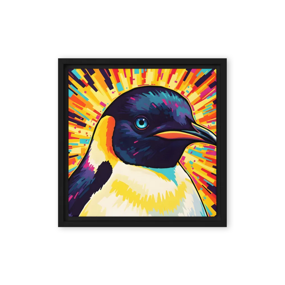 Neon Prism Penguin 
 Poster with Red oak Frame | 18″x 18″