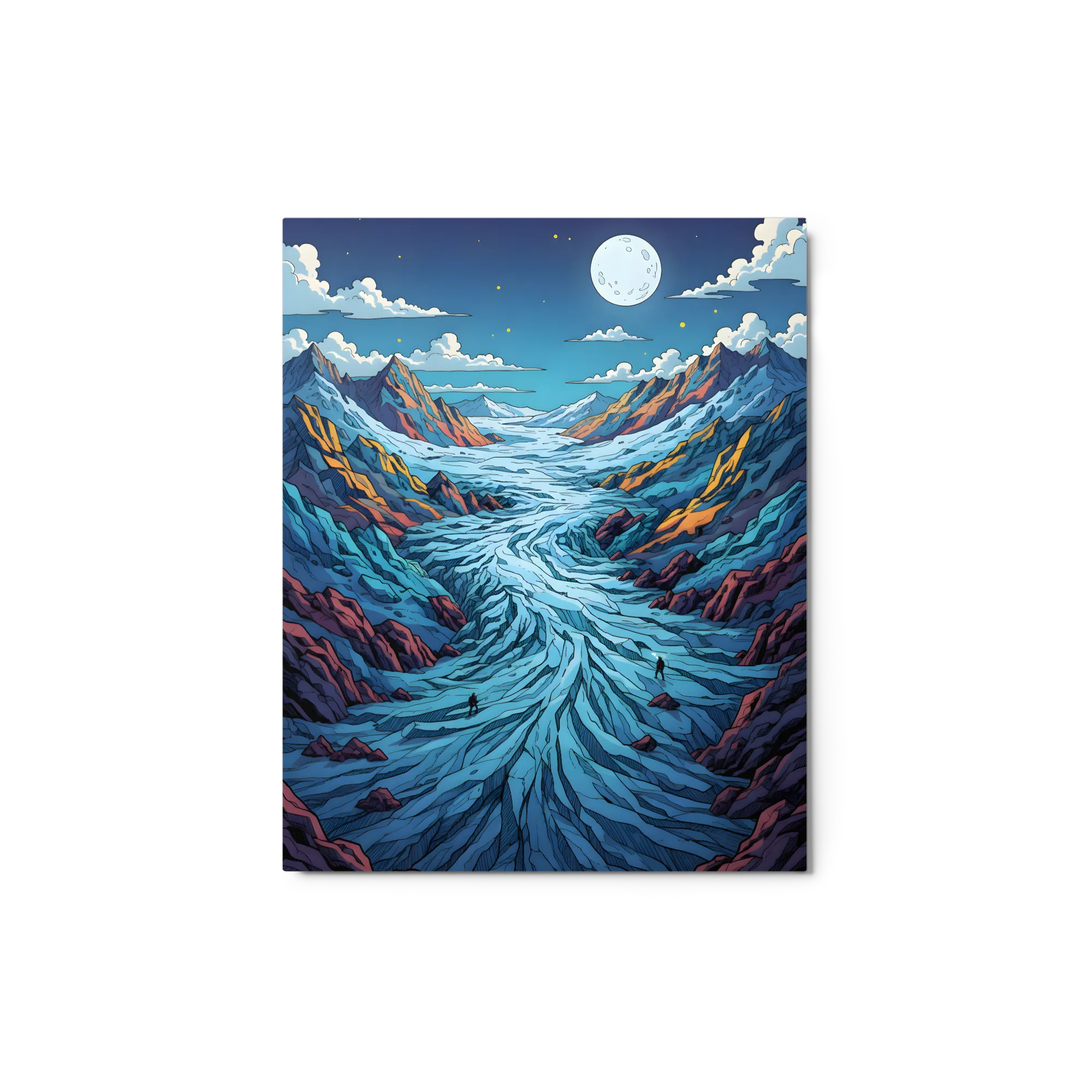 Moonlit Glacier Valley 
 Metal Print | 16″x 20″