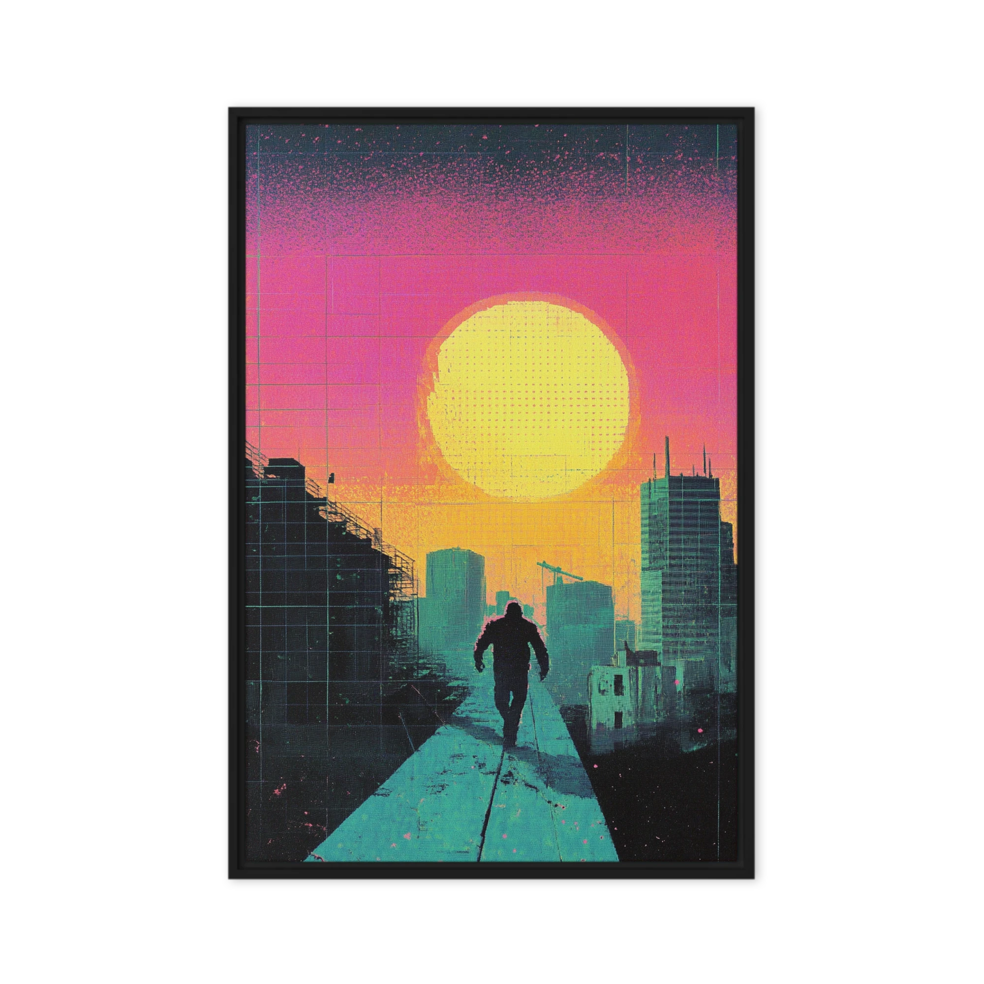 Silhouette Walking in Sunset Cityscape