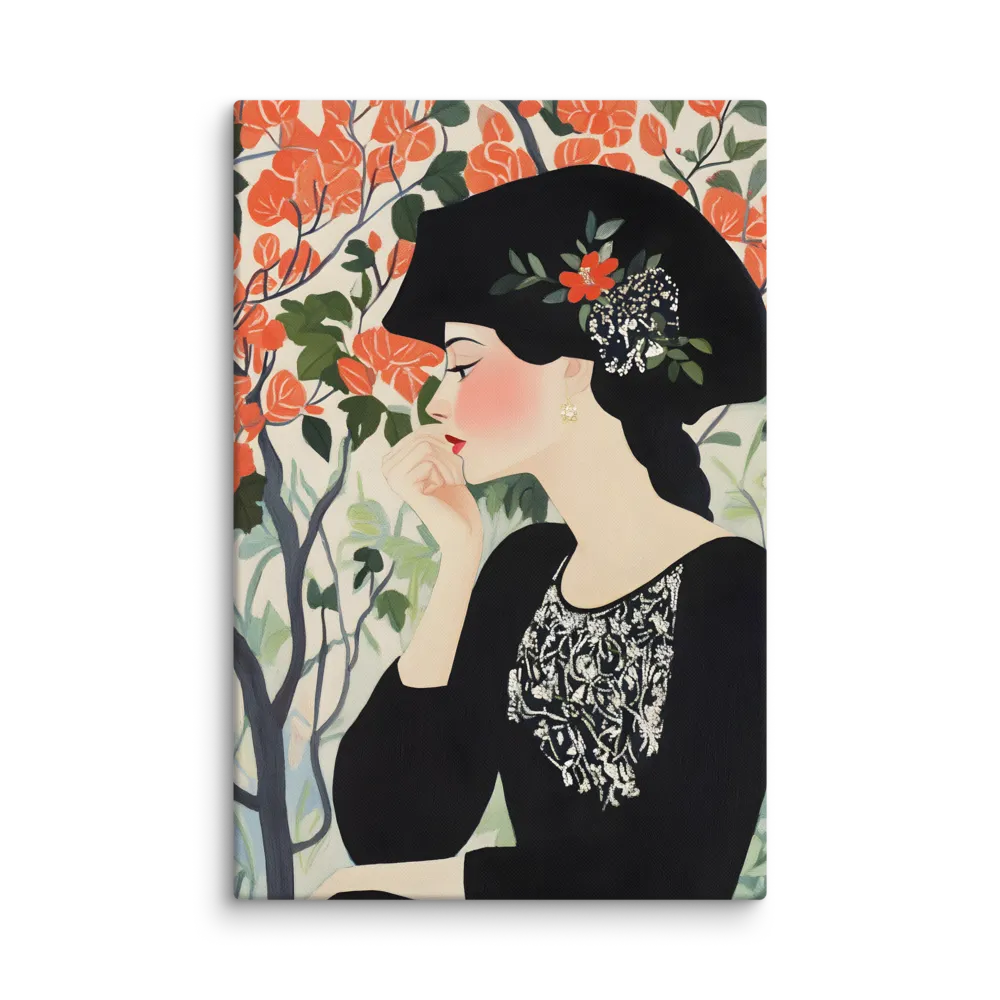 Art Nouveau Floral Muse 
 Canvas with Black Frame