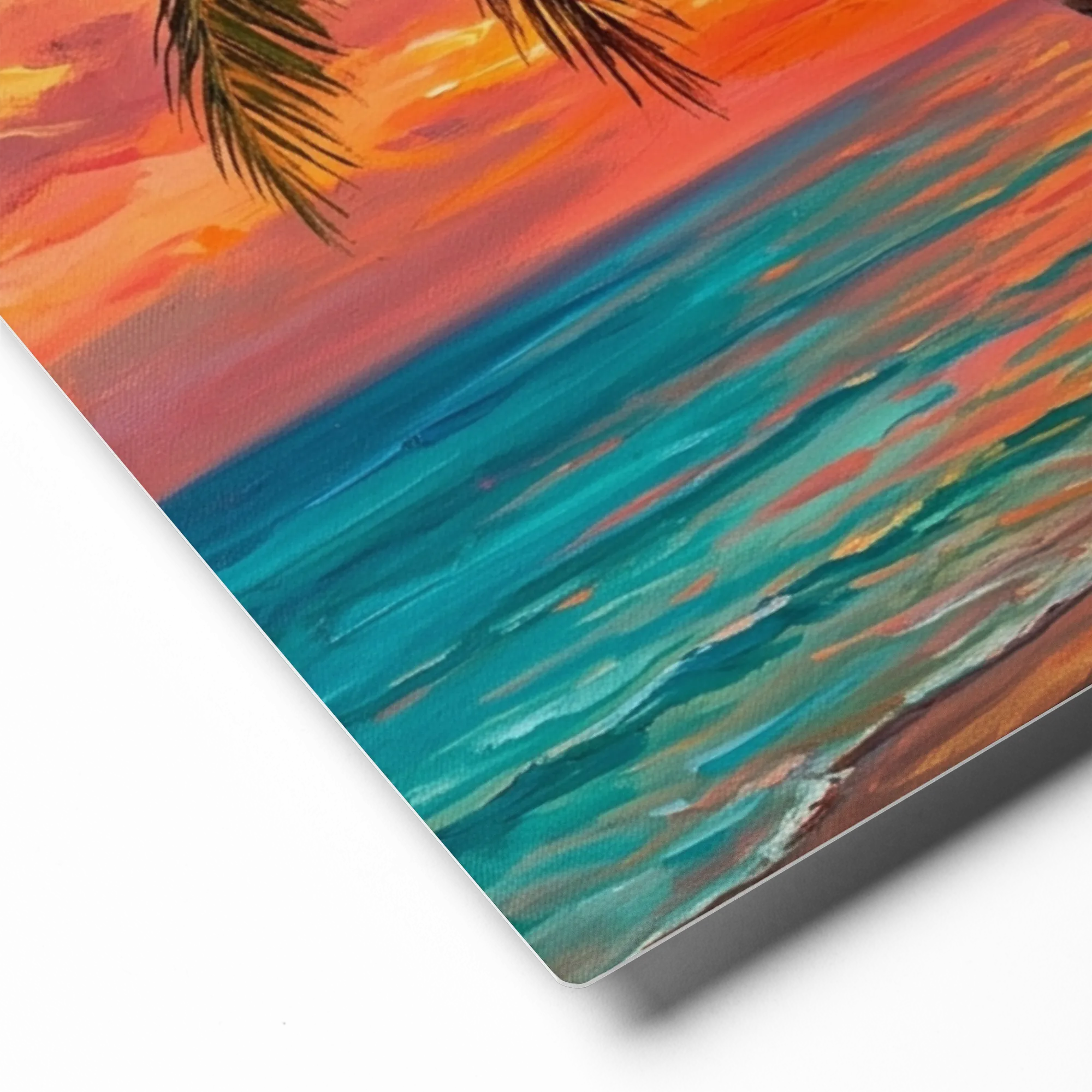 Tropical Sunset Palms 
 Poster with Red oak Frame | 12″x 12″