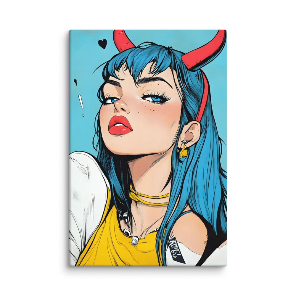 Crimson Horns, Azure Gaze 
 Canvas | 32″x 48″