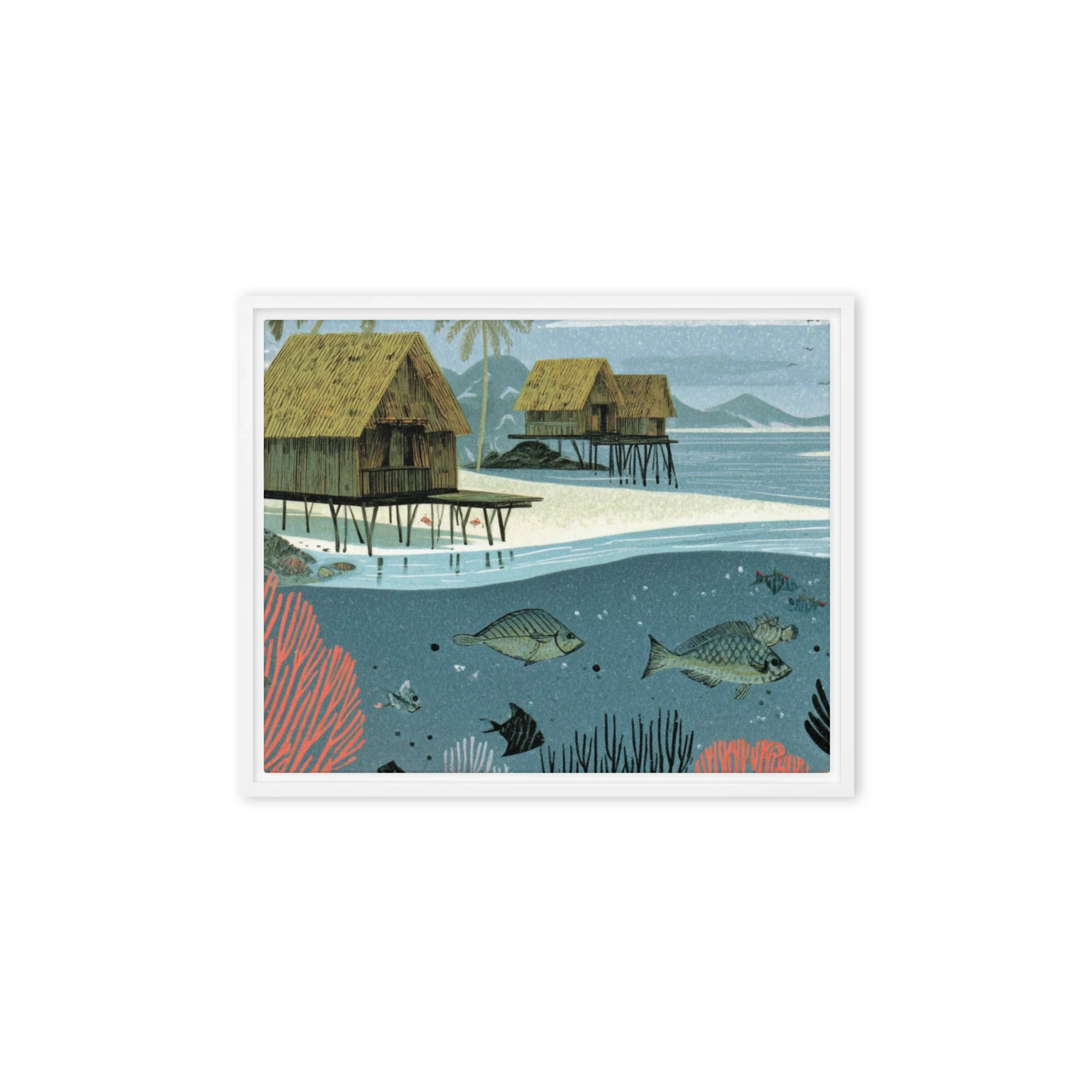 Tropical Stilt Huts and Coral Reef