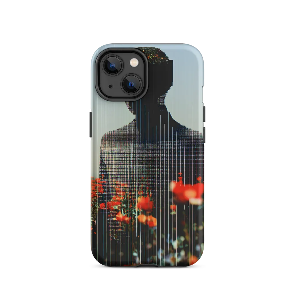 Silhouetted Figure in Red Flower Field | Phone Case