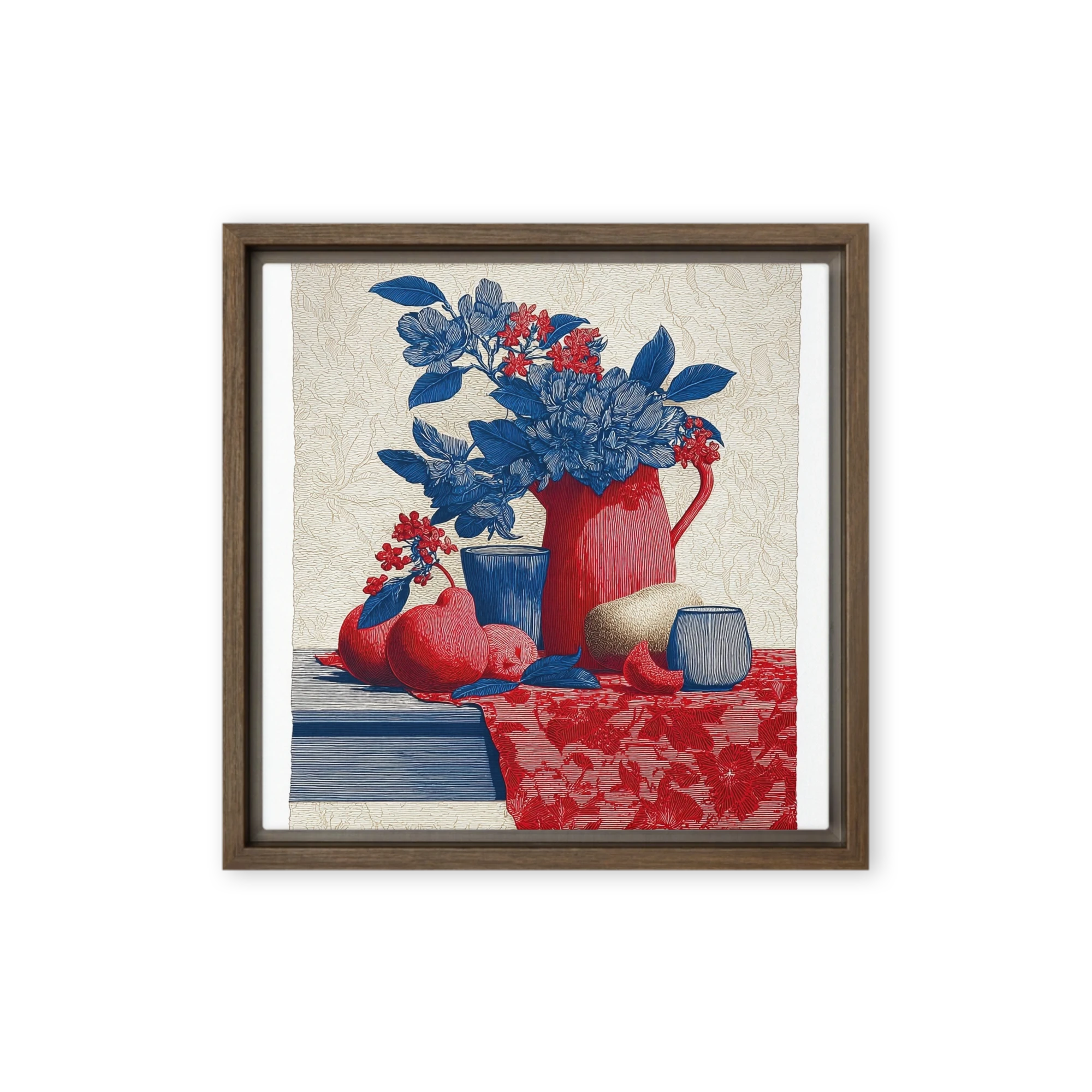 Floral Still Life in Red and Blue