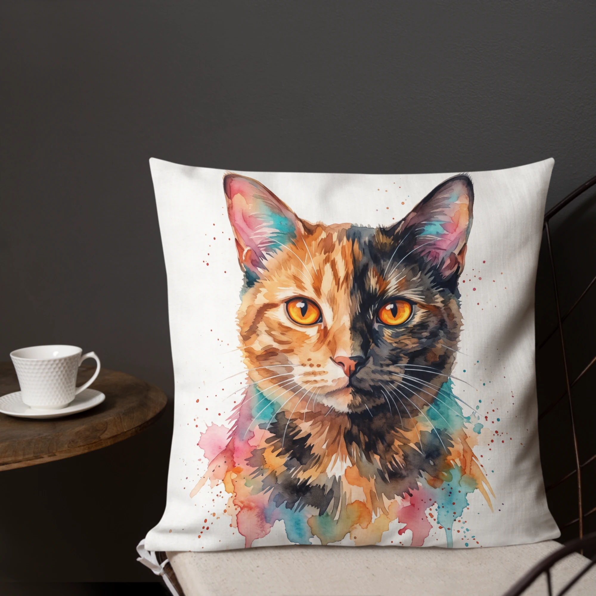 Pet Portrait Pillow — Splash Watercolor — Pillow · in setting