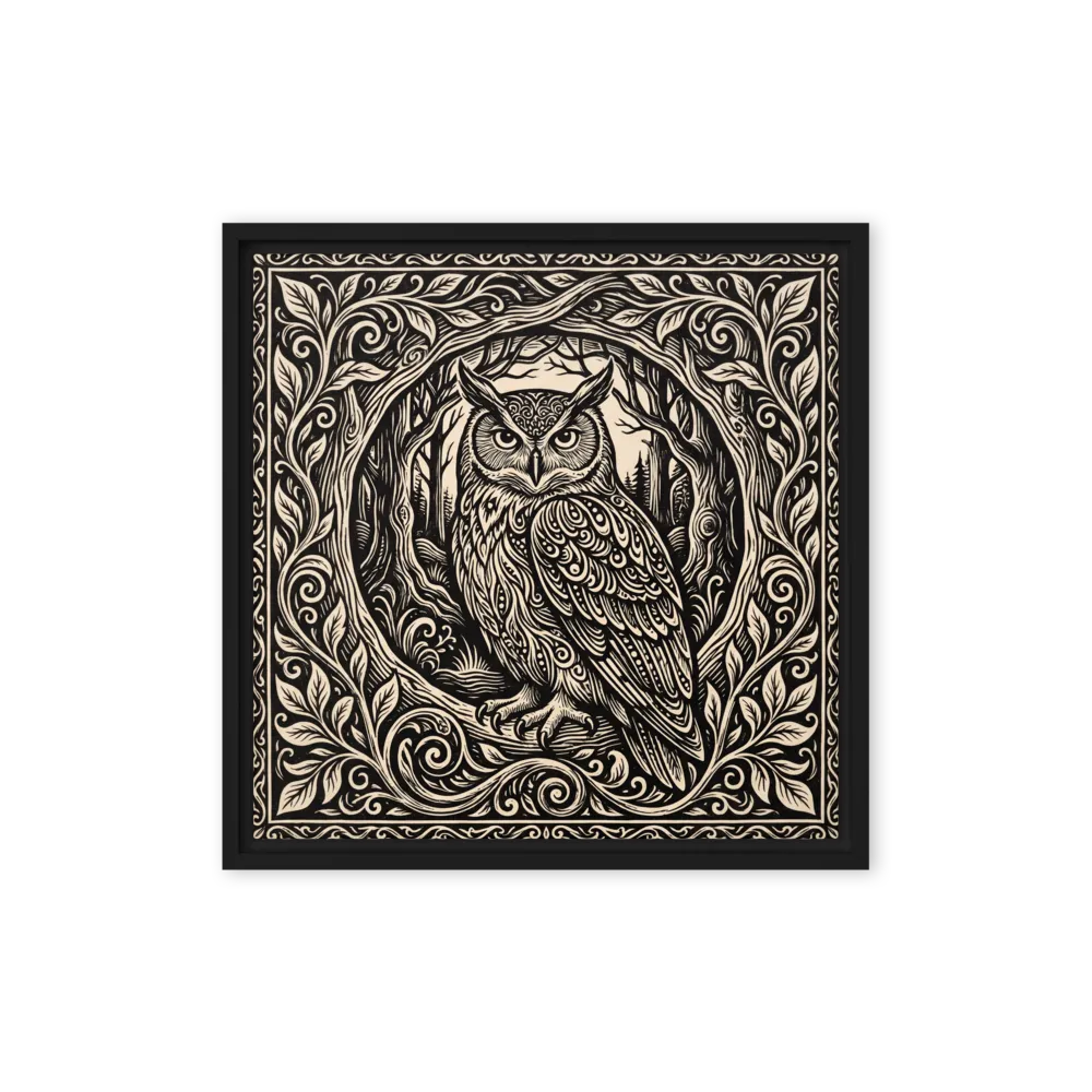 Enchanted Forest Owl Woodcut 
 Poster with Black Frame | 16″x 16″