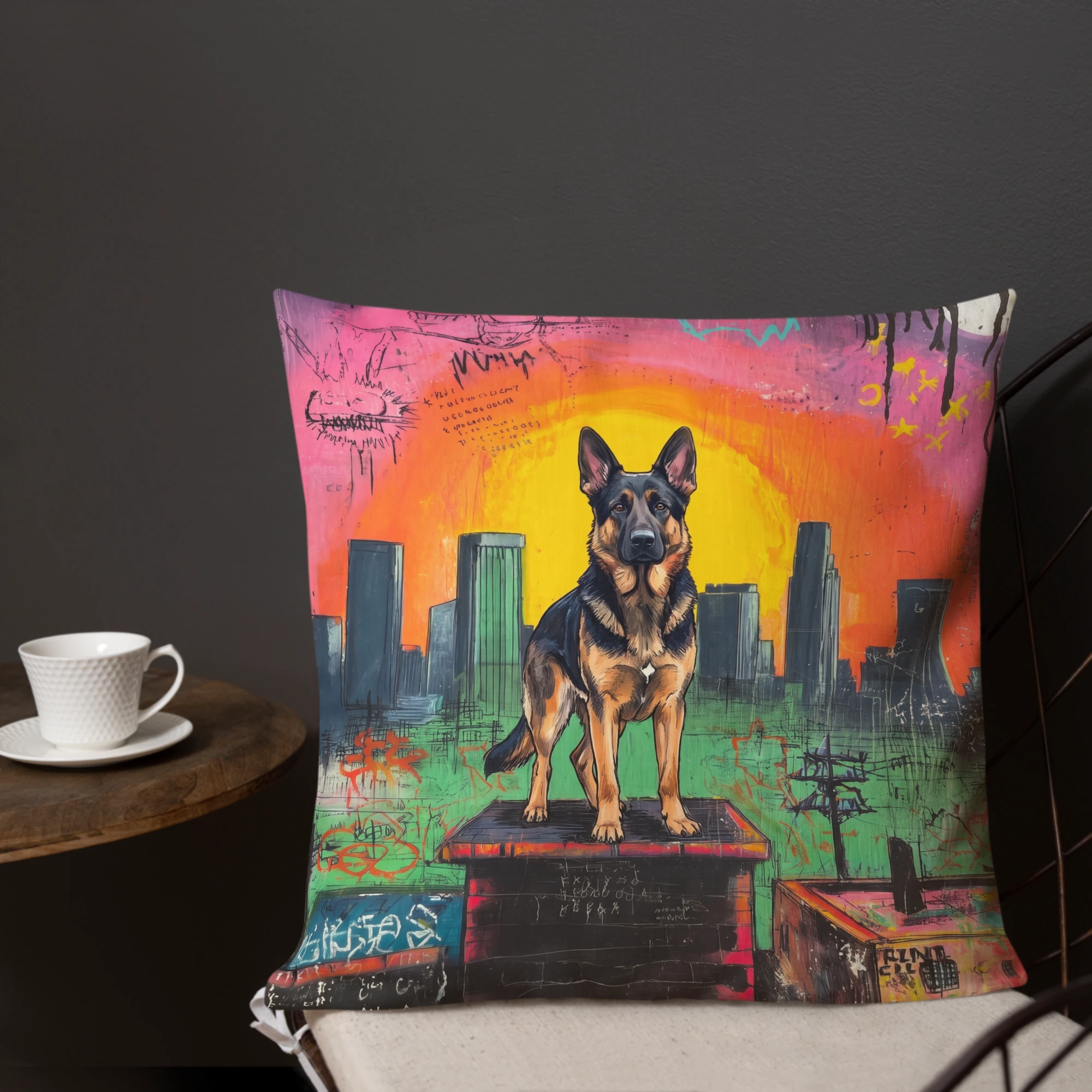 Pet Portrait Pillow — Street Art — Pillow · in setting