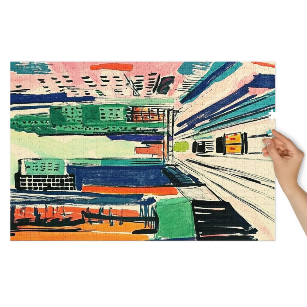 Vibrant Cityscape with Train | Jigsaw Puzzle (252/520 pieces)
