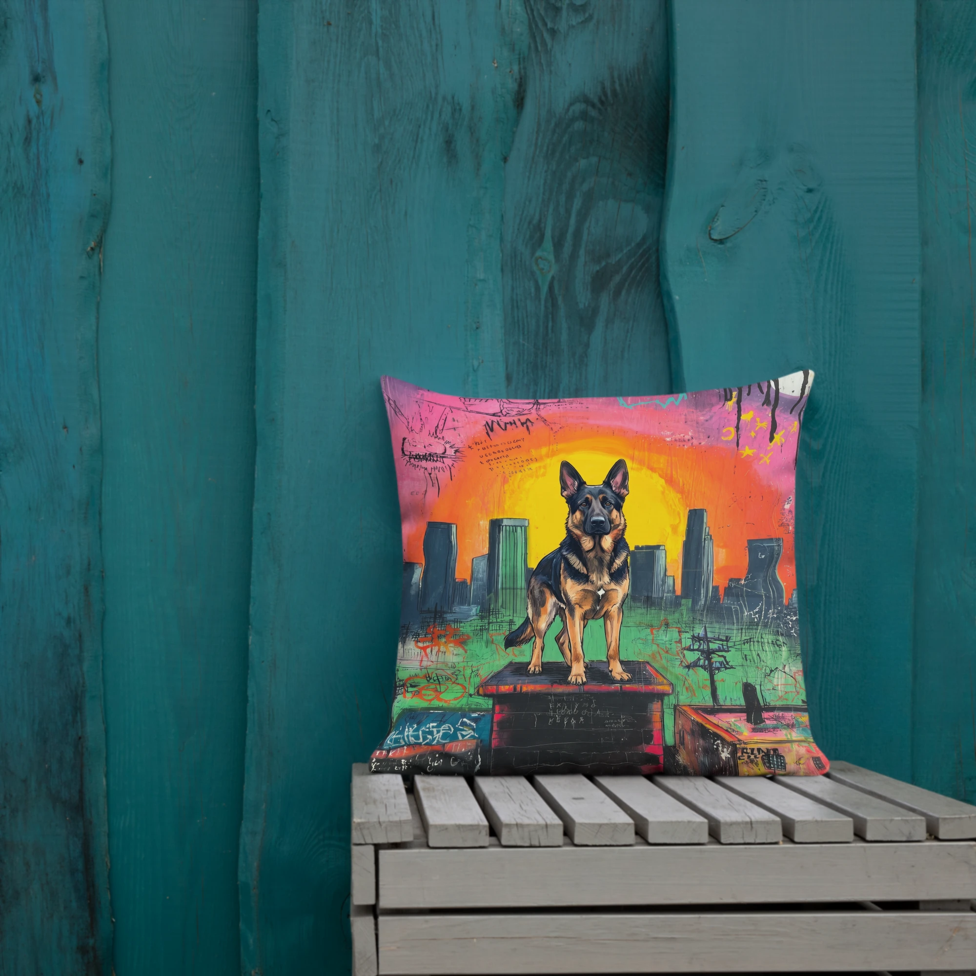 Pet Portrait Pillow — Street Art — Pillow · in setting