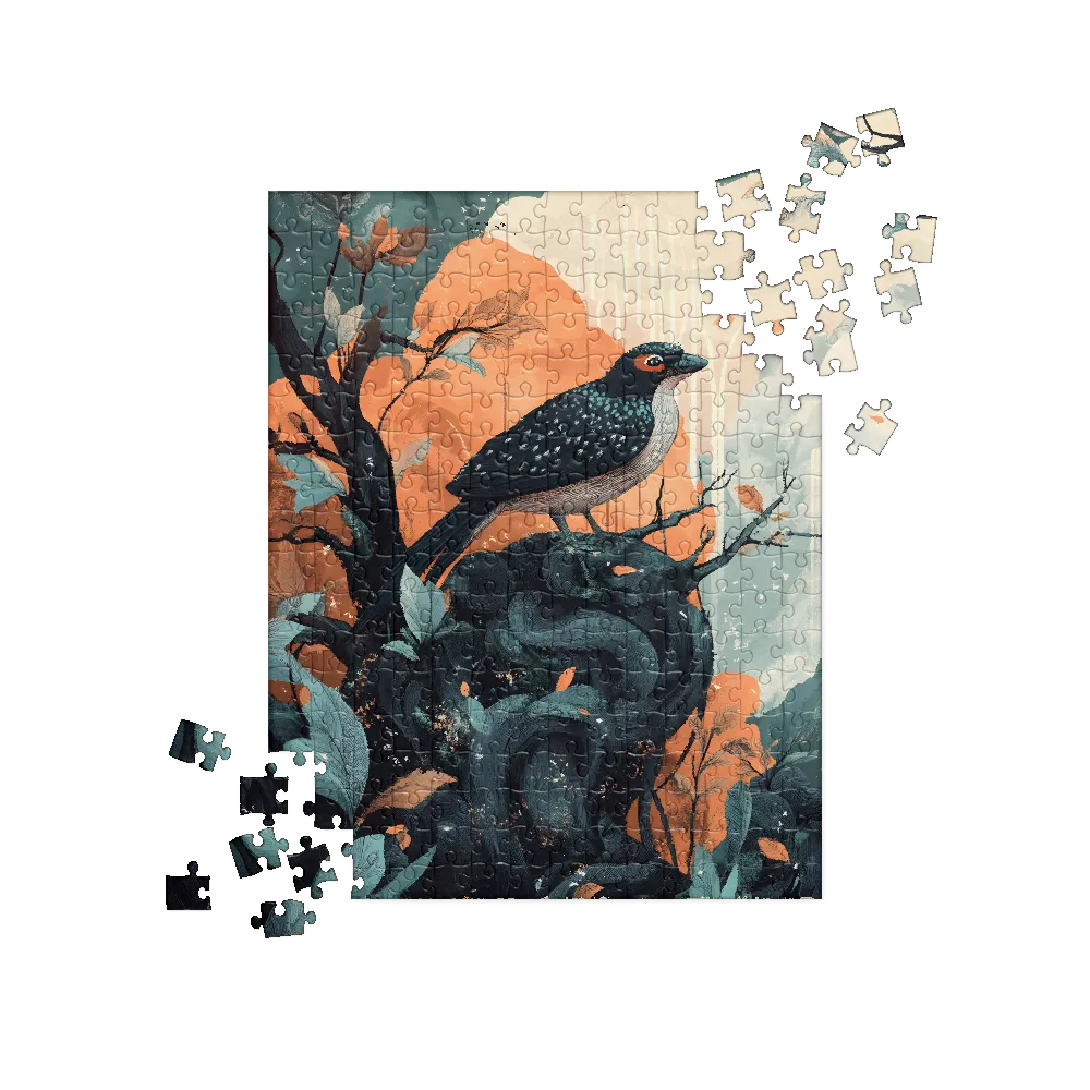 Stylized Forest Bird 
 Jigsaw Puzzle in Tin Box