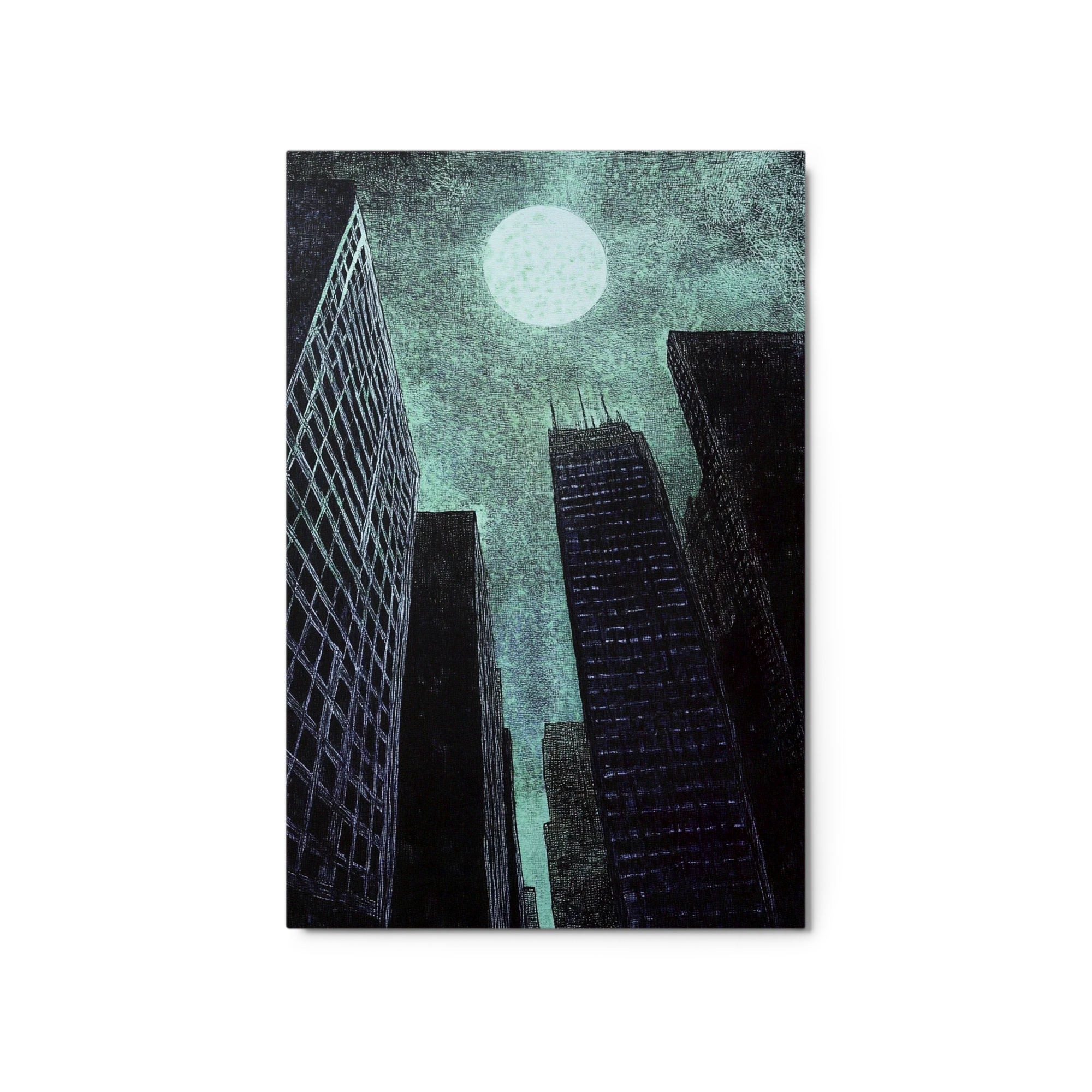 Moody Cityscape with Moon