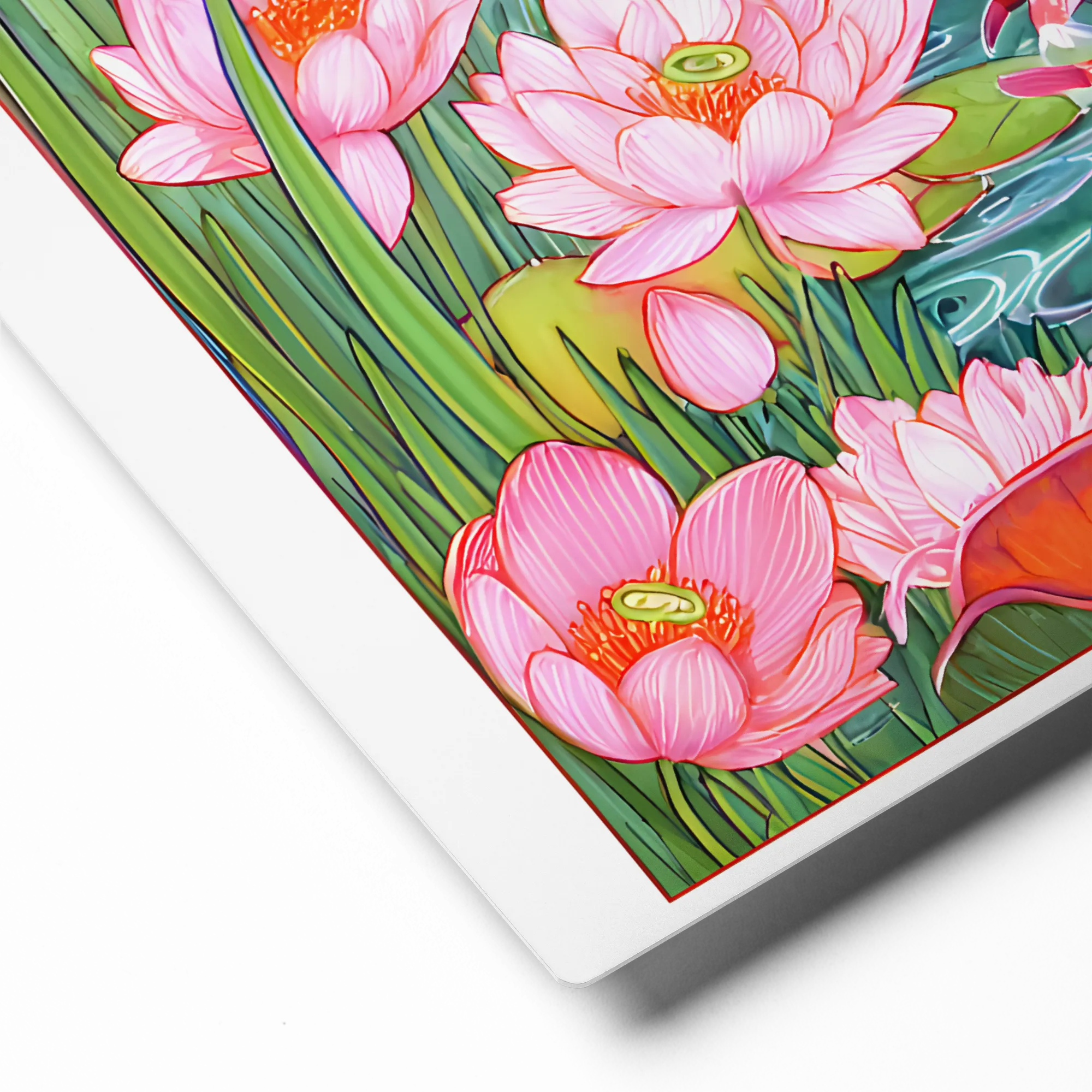 Moonlight Pond with Koi and Lotus 
 Canvas | 8″x 8″