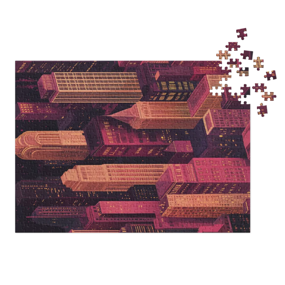 Cityscape Illustration in Purple and Pink