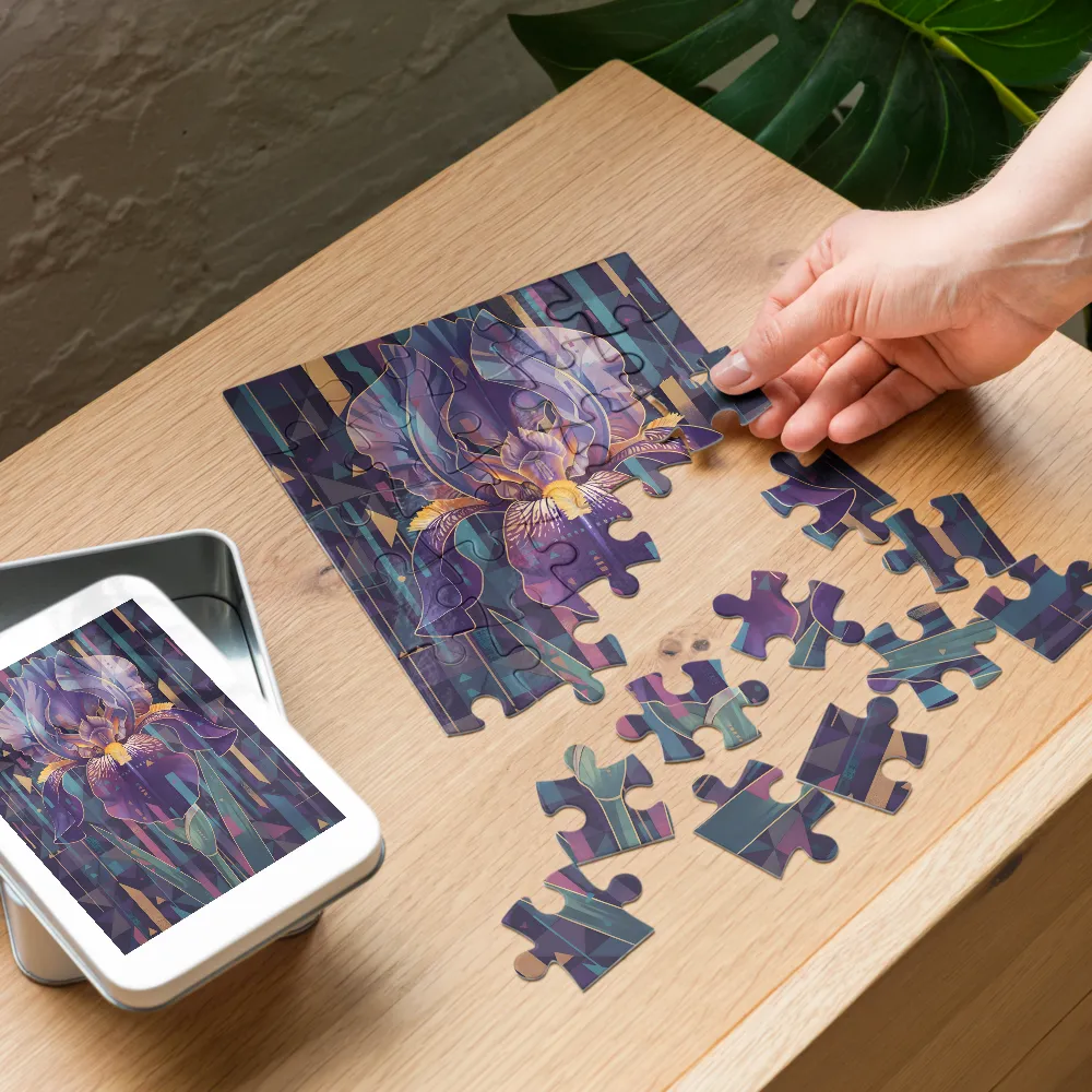 Geometric Iris Blossom 
 Jigsaw Puzzle in Tin Box