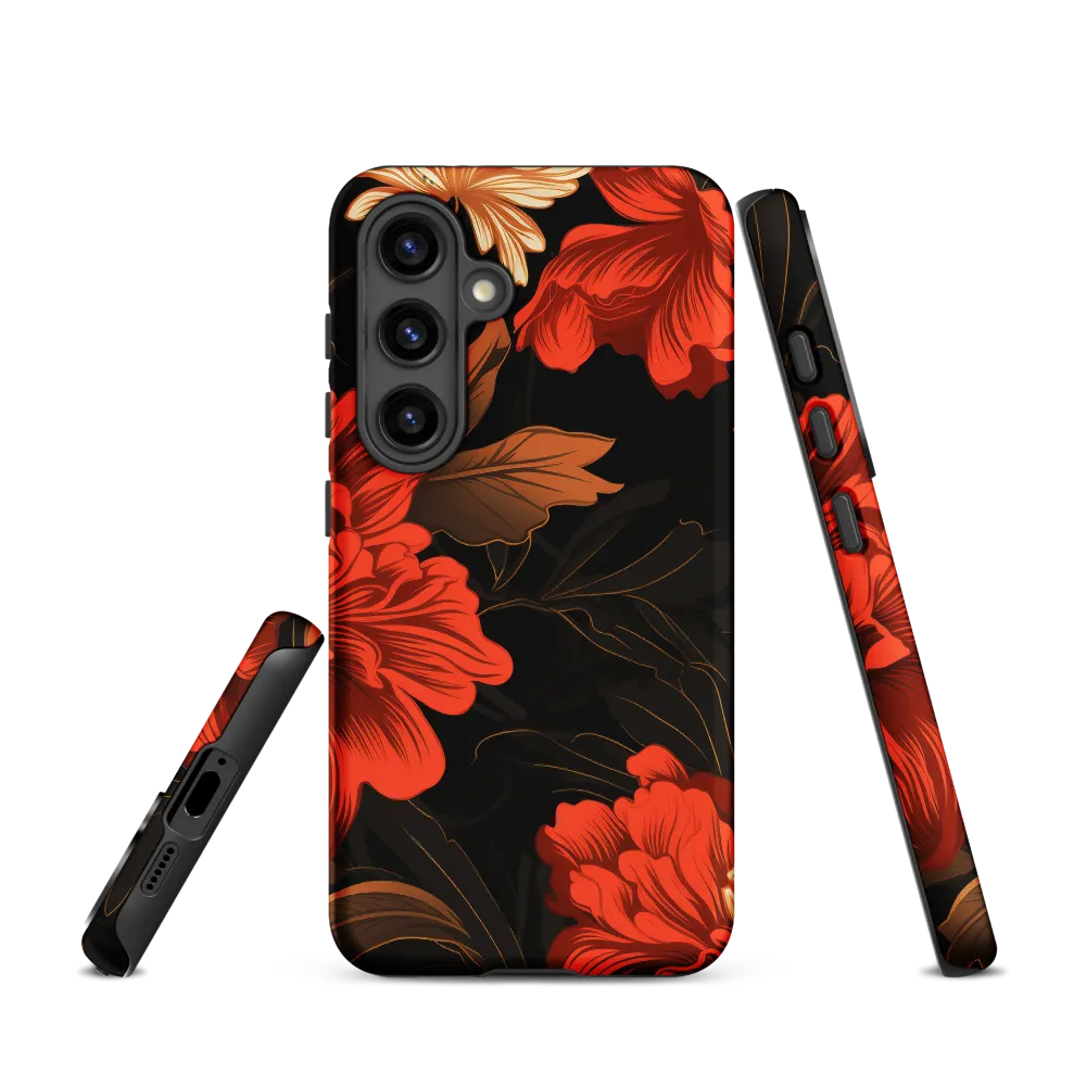 Vivid Red Floral Design on Black | Phone Case